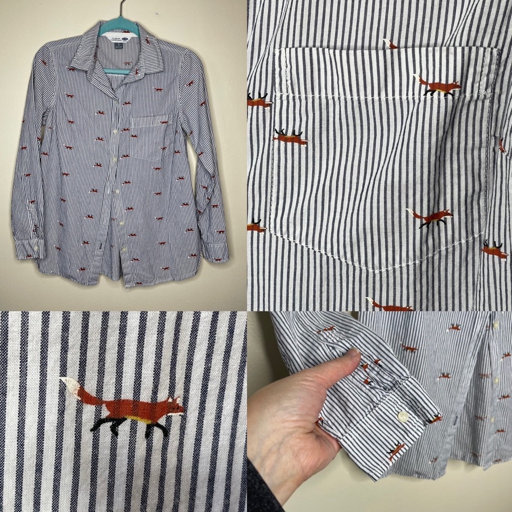 Old Navy striped Fox Blouse‎ Sz Petite Small